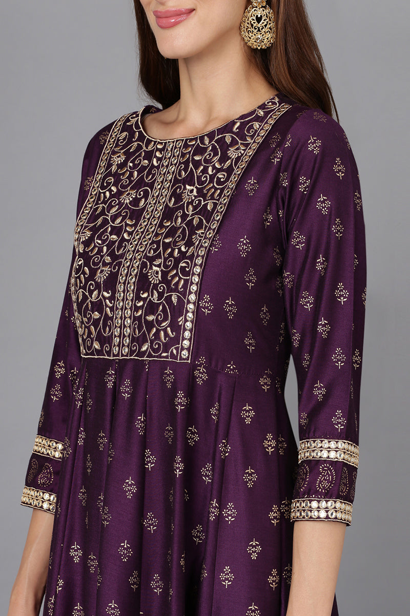 Purple Silk Blend Anarkali Kurta Pant With Dupatta PKSKD1773