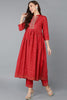 Red Silk Blend Anarkali Kurta Pant With Dupatta PKSKD1776