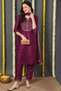 Purple Silk Blend Solid Yoke Design Straight Suit Set PKSKD1787