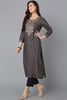 Silk Blend Grey Printed Straight Kurta Pant With Dupatta PKSKD1790