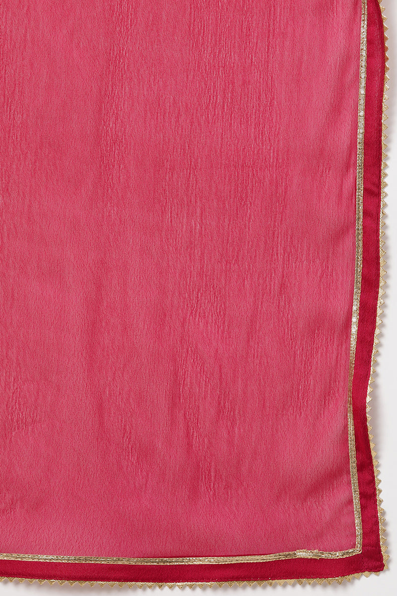 Pink Silk Blend Embroidered Kurta Pant With Dupatta