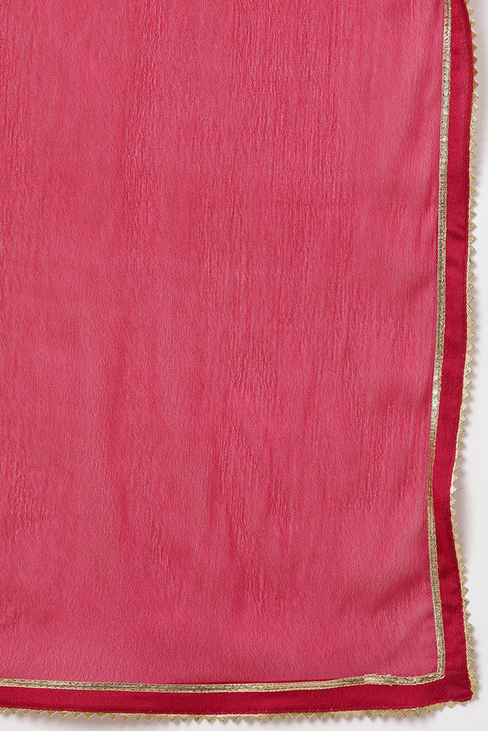 Pink Silk Blend Embroidered Kurta Pant With Dupatta