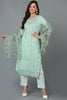 Sea Green Organza Embroidered Kurta Pant With Dupatta PKSKD1796