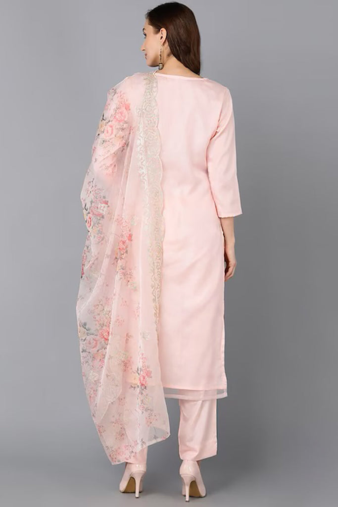 Peach Organza Ethnic Motifs Straight Suit Set PKSKD1800