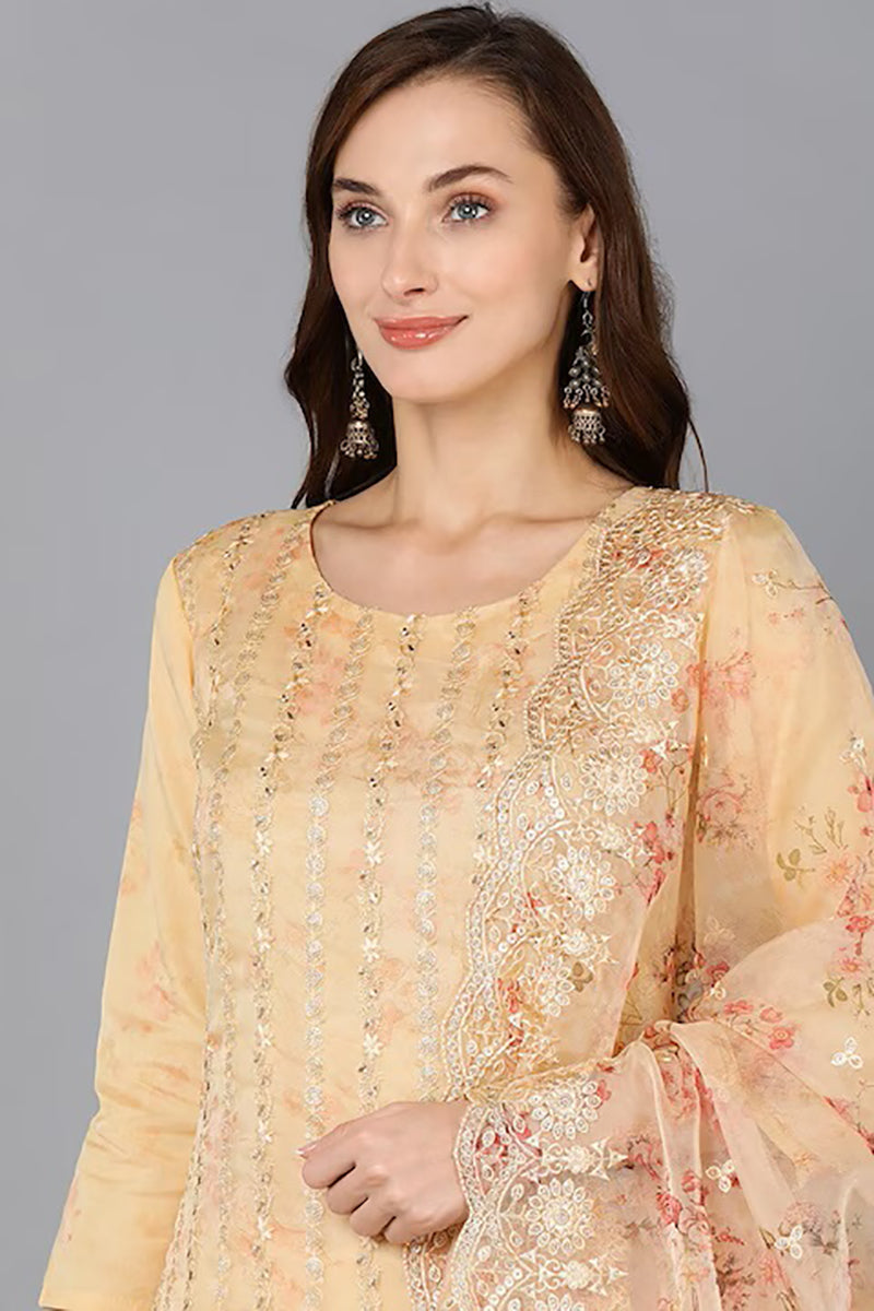 Yellow Organza Ethnic Motifs Straight Suit Set PKSKD1802