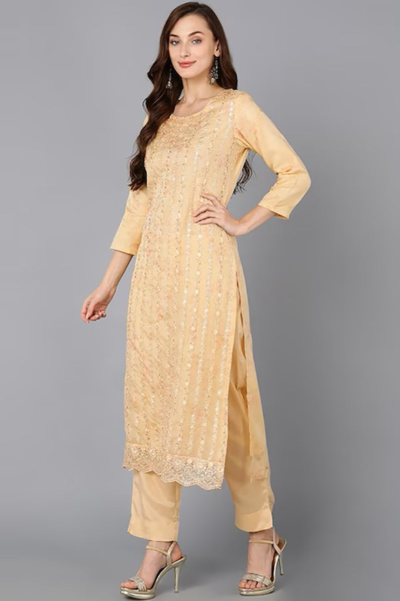 Yellow Organza Ethnic Motifs Straight Suit Set PKSKD1802