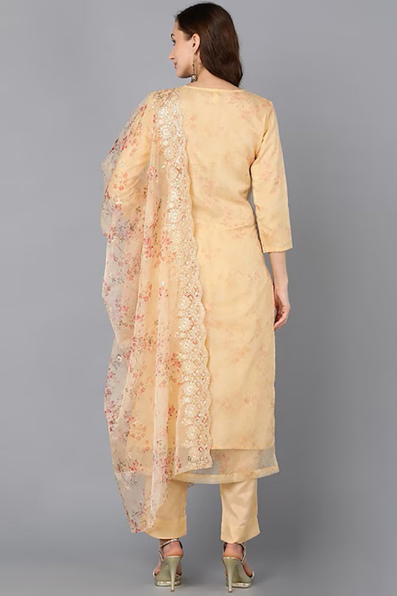 Yellow Organza Ethnic Motifs Straight Suit Set PKSKD1802