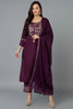 Silk Blend Purple Embroidered Straight Kurta Pant With Dupatta PKSKD1806