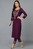 Silk Blend Purple Embroidered Straight Kurta Pant With Dupatta PKSKD1806