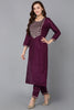 Silk Blend Purple Embroidered Straight Kurta Pant With Dupatta PKSKD1812