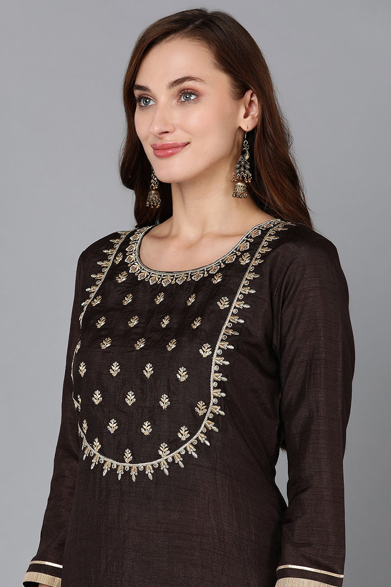 Silk Blend Black Embroidered Straight Kurta Pant With Dupatta PKSKD1814