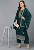 Green Silk Blend Embroidered Straight Suit Set PKSKD1818