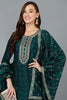 Green Silk Blend Embroidered Straight Suit Set PKSKD1818