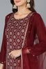 Silk Blend Maroon Embroidered Straight Kurta Pant With Dupatta PKSKD1825