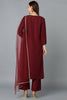 Silk Blend Maroon Embroidered Straight Kurta Pant With Dupatta PKSKD1825