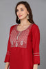 Red Silk Blend Straight Kurta Palazzo With Dupatta PKSKD1828