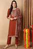 Rust Silk Blend Straight Kurta Pant With Dupatta PKSKD1839