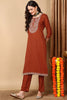 Rust Silk Blend Straight Kurta Pant With Dupatta PKSKD1839