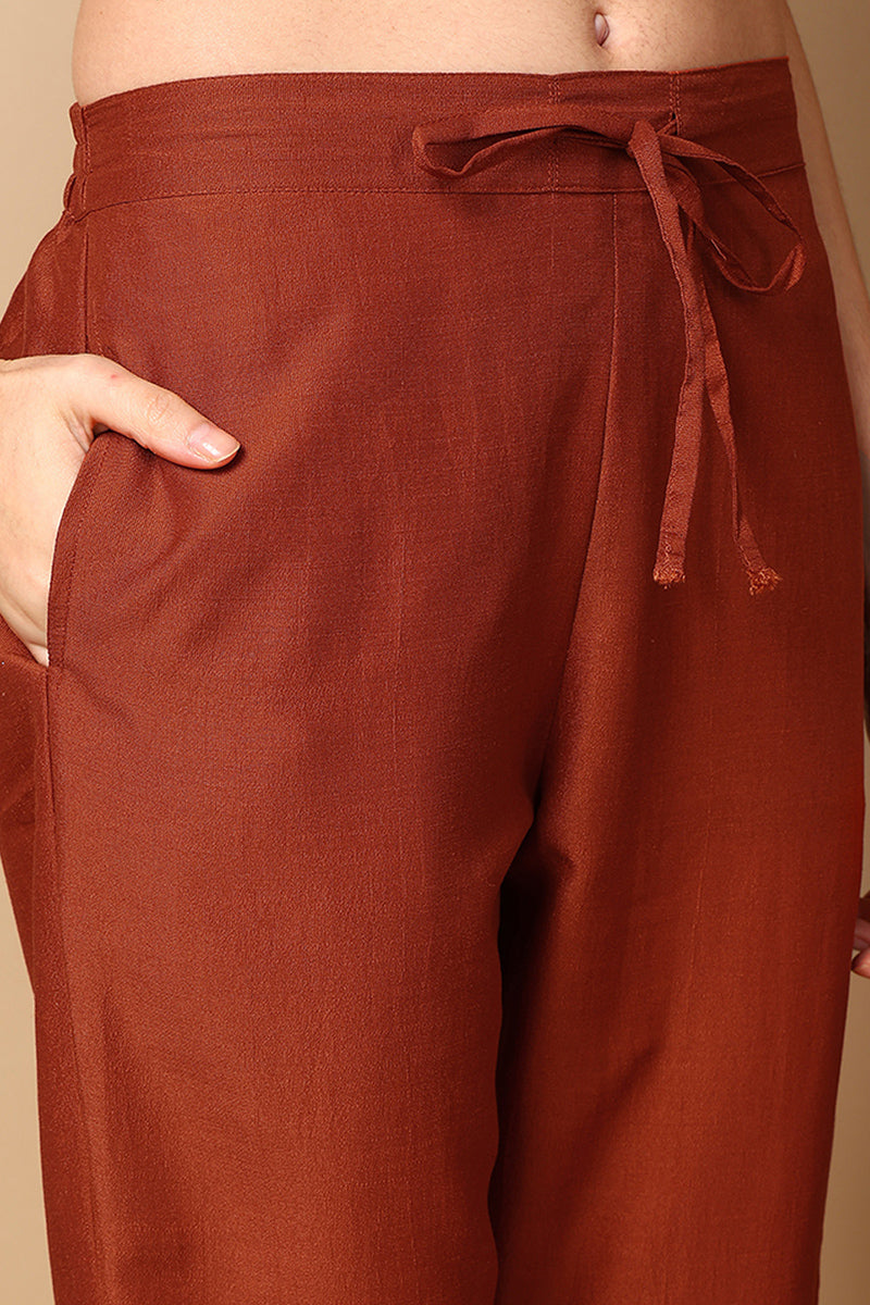 Rust Silk Blend Straight Kurta Pant With Dupatta PKSKD1839