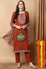 Rust Silk Blend Straight Kurta Pant With Dupatta PKSKD1839