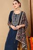 Navy Blue Silk Blend Straight Kurta Pant With Dupatta PKSKD1840