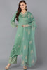 Green Silk Blend Floral Straight Suit Set PKSKD1845