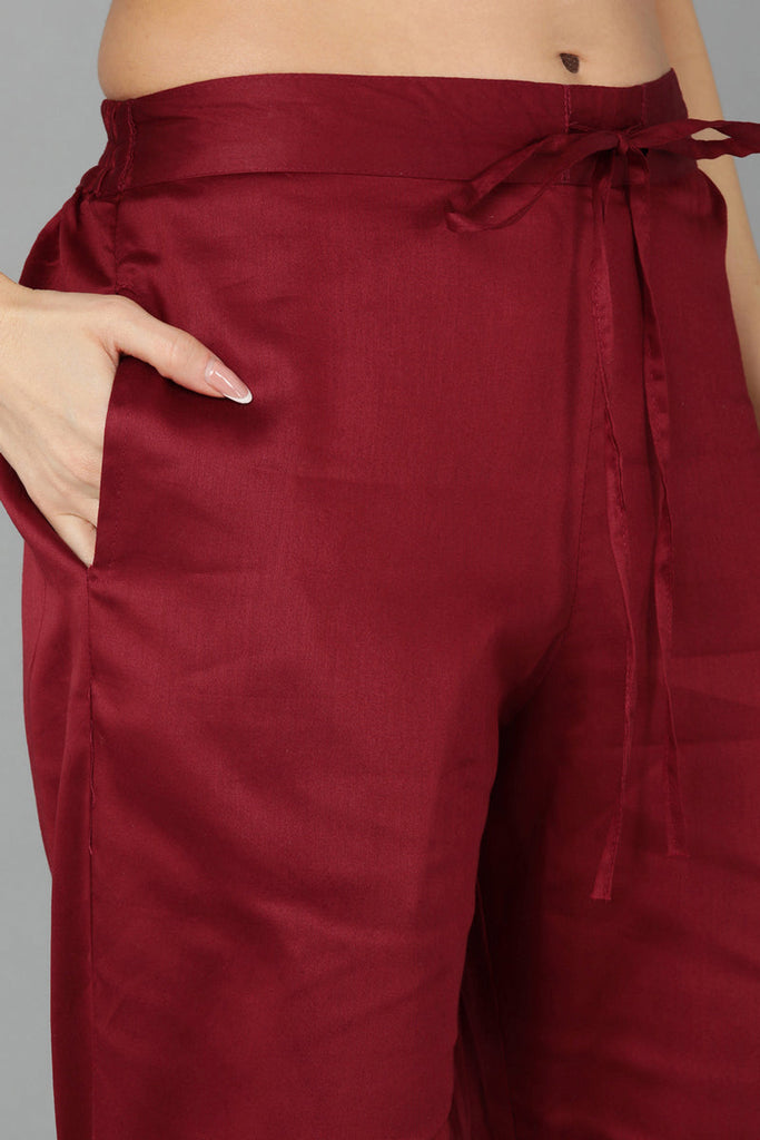 Maroon Silk Blend Straight Kurta Pant With Dupatta PKSKD1847