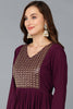 Burgundy Georgette Yoke Design Kurta Pant With Dupatta PKSKD1852