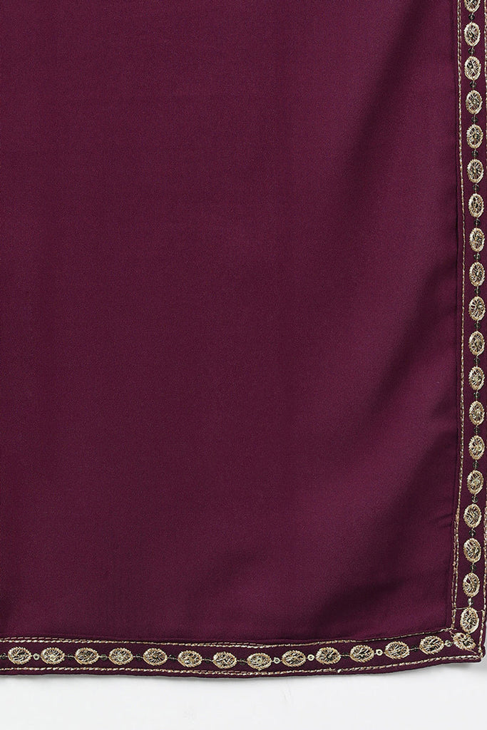 Burgundy Georgette Yoke Design Kurta Pant With Dupatta PKSKD1852