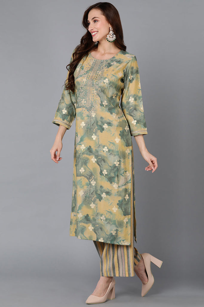 Yellow Silk Blend Straight Kurta Palazzo With Dupatta PKSKD1856