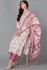 Off White Silk Blend Floral Straight Kurta Pant With Dupatta PKSKD1857