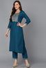 Teal Silk Blend Straight Kurta Pant With Dupatta 