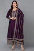 Purple Silk Blend Straight Kurta Palazzo With Dupatta 