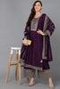 Purple Silk Blend Straight Kurta Palazzo With Dupatta 