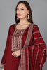 Maroon Silk Blend Straight Kurta Palazzo With Dupatta 