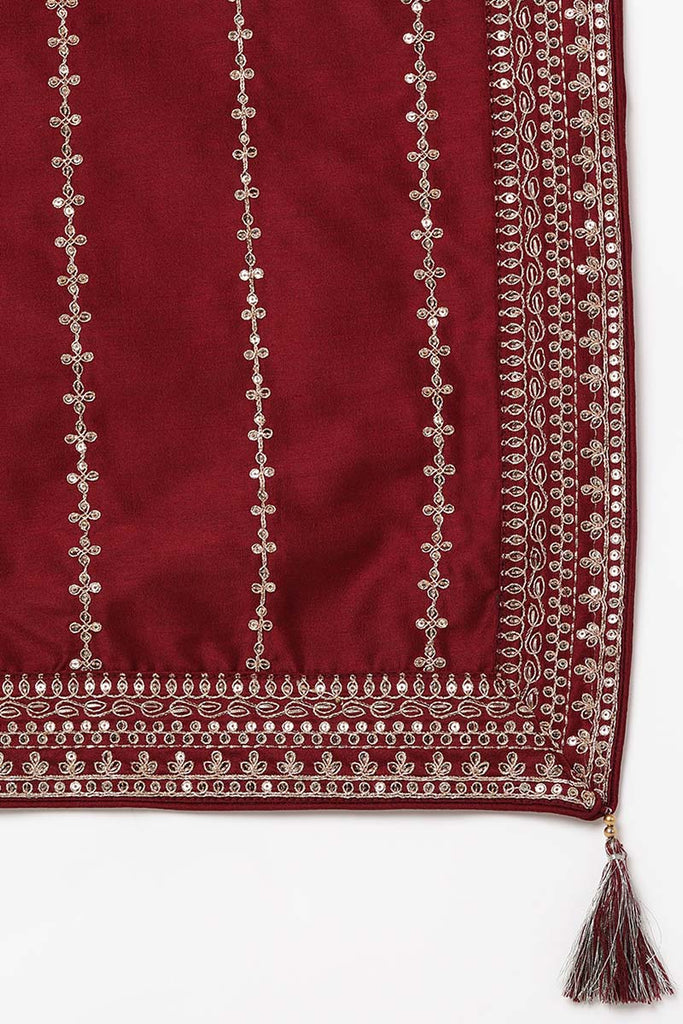 Maroon Silk Blend Straight Kurta Palazzo With Dupatta 