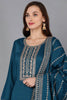 Teal Silk Blend Straight Kurta Palazzo With Dupatta 