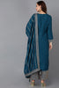 Teal Silk Blend Straight Kurta Palazzo With Dupatta 