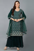 Green Silk Blend Embroidered Kurta Sharara With Dupatta PKSKD1865