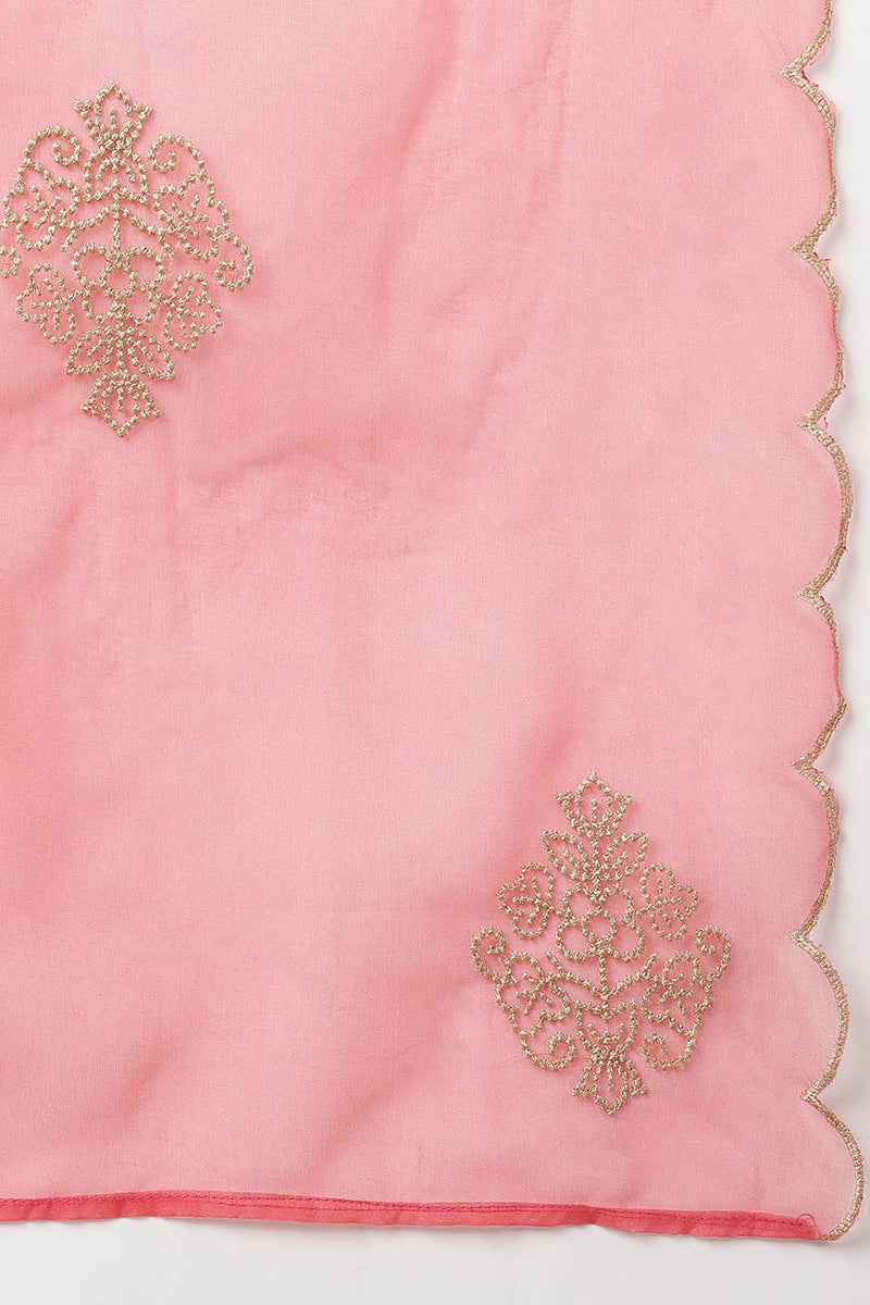 Pink Silk Blend Straight Kurta Palazzo With Dupatta PKSKD1872