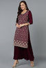 Silk Blend Purple Embroidered Straight Kurta Sharara With Dupatta PKSKD1873