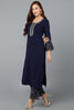 Navy Blue Poly Georgette Straight Kurta Palazzo With Dupatta PKSKD1877