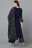 Navy Blue Poly Georgette Straight Kurta Palazzo With Dupatta PKSKD1877