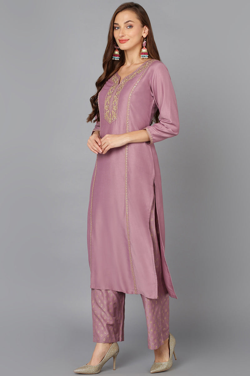 Lilac Silk Blend Embroidered Festive wear Suit Set PKSKD1879