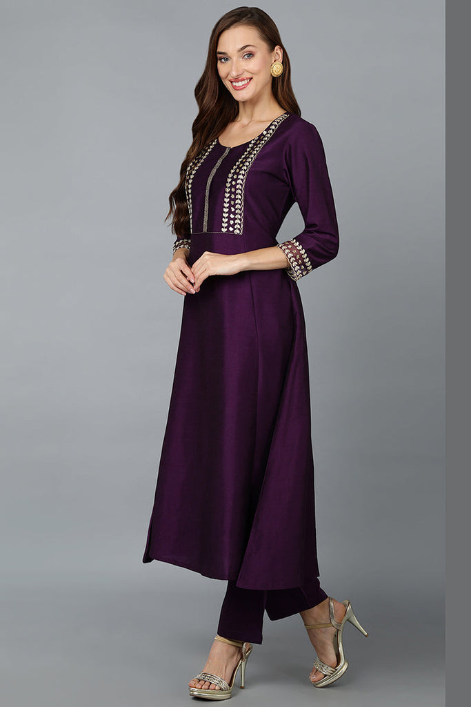 Purple Silk Blend Straight Kurta Pant With Dupatta PKSKD1891