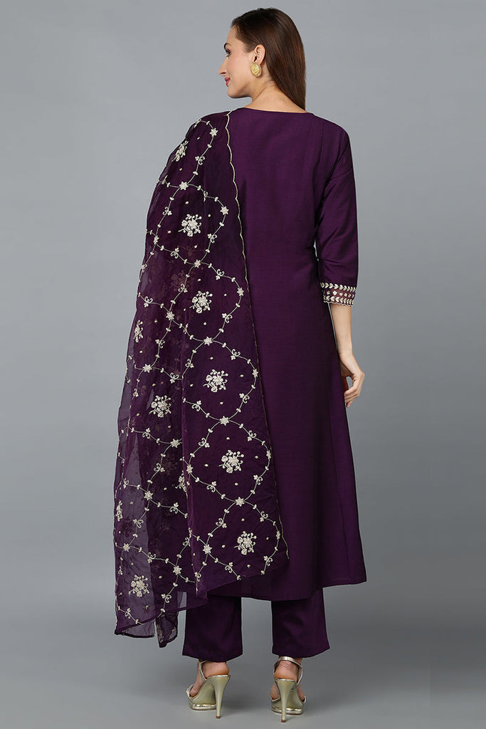 Purple Silk Blend Straight Kurta Pant With Dupatta PKSKD1891