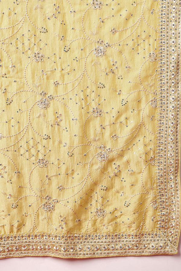 Yellow Silk Blend Straight Kurta Pant With Dupatta PKSKD1896