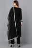 Black Silk Blend Straight Kurta Pant With Dupatta PKSKD1900