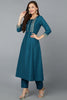 Turquoise Blue Silk Blend Straight Kurta Pant With Dupatta PKSKD1901