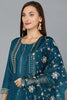 Turquoise Blue Silk Blend Straight Kurta Pant With Dupatta PKSKD1901